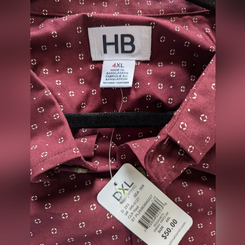 DXL HB Men's Dress Shirt Maroon (4XL) - Picture 7 of 7